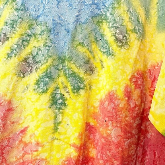 Vintage 90s Rainbow Tie Dye Embroidered T-Shirt Dress San Francisco Peace Hippie - Picture 7 of 9